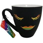 Wholesale - 18oz BLACK SOFTTOUCH RAINBOW FACE MUG, UPC: 840104946527